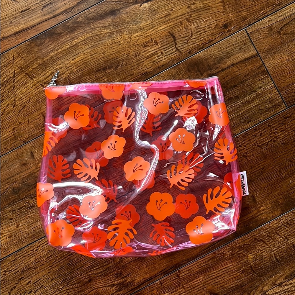 Clear Floral Pouch with Pink and Orange Accents